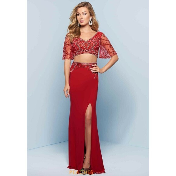 Splash Two Piece Grad Prom Dress J776 Red - Picture 1 of 5